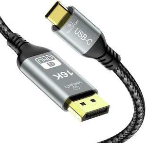 CHENLENIC USB C to DisplayPort 2.1 Cable, 16K@30Hz 8K@120Hz 4K@240Hz, Thunderbolt 5 to DP Cable,40Gbps,Type C Compatible with MacBook Pro M4,M3, iPhone 16 Pro, Dell XPS, Gaming Monitor 6FT