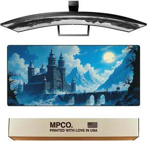 MPCO. Dark Fantasy Large Gaming Desk Pad - 36" x 17" Aeroglyde Fabric The Frost Kings Castle Desk Mats - Non-slip, Washable, Smooth Glide for Precision Gaming & Work
