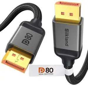 Silkland 80Gbps DisplayPort 2.1 Cable 5FT [VESA Certified], [8K@240Hz, 4K@540Hz 360Hz 240Hz] DP 2.1 Cable, HDR HDCP DSC 1.2a Display Port Cord Compatible FreeSync G-Sync Gaming Monitor 4090 7900XTX