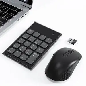 Wireless Number Pad and Mouse, Mini 2.4G 19 Keys Numeric Keypad with Mouse 3 Adjustable DPI, Financial Numeric Pad Combo for Laptop, Notebook, Desktop, PC - Use One USB Receiver