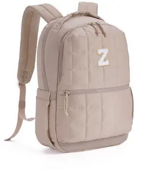 WANDF Initial Laptop Backpack for Women, Quilted Puffer 14 Inch College Backpack, Personalized Water-Resistant Travel Backpack Daypack (Khaki Z)