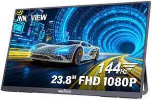 InnoView Large Portable Monitor 23.8inch FHD 1080P 144Hz USB-C, HDMI Computer Display HDR 100% sRGB IPS Gaming Monitor W/180°Adjustable DC Eyes Care Stand for Laptop PC MAC Phone PS4 Xbox Switch