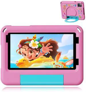 VOLENTEX Android 15 Tablets with Case 7 inch Kids Tablet, 64GB Pad for Age 3-12 Toddler, Educationl, Games, Parental Control, Built in WiFi, Bluetooth, Dual Camera (Pink)