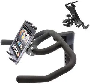 Heavy Duty Rail Pole Clamp Handle Bar Mount w/Universal iPad Pro Tablet Holder for Stationary Treadmill Elliptical Exercise Spin Bike Microphone Stand & Boat Helm