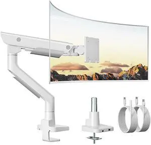 monTEK Sleek Aluminum Monitor Arm for 1757 Ultrawide Screens up to 59 lbs, USB 3.0 A/C, Heavy Duty Single Monitor Arm Desk Mount, Pneumatic Lift, Quick-Release Plate, Clamp/Grommet, Max VESA 100x100