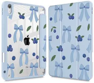 Tuiklol Case for iPad 11 inch (A16 Chip) 2025 Gen 11th / iPad 10.9 inch 2022 10th Gen, Buit in Pencil Holder with Shockproof Cover Clear Transparent Back Shell Auto Wake/Sleep,Blueberries-Blue