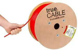 TRUE CABLE Cat6A Plenum Bulk Ethernet Cable (CMP), Unshielded UTP, 1000ft, Red, 23AWG Solid Bare Copper, 750MHz, 10Gbps, PoE++ (4PPoE), ETL Listed