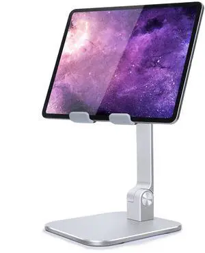 Elitehood Aluminum iPad Stand, Adjustable Holder for Desk, Desktop Tablet Dock for iPad Pro 12.9 11, Air Mini 4 5 and More 4-13.5 Inches Tablets, Silver