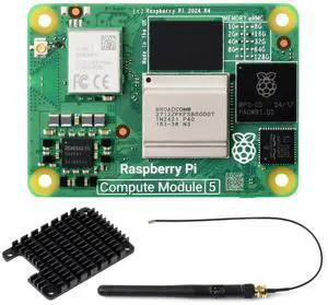 waveshare CM5 Pi Compute Module 5Comes with an Official Raspberry Pi CM5104016 (with Wireless, 4GB RAM, 16GB eMMC Flash), an Antenna Kit and a HEATSINK (3 Items)