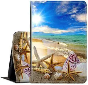 Case for All Amazon Kindle Fire 7 Tablet (9th/7th/5th Generation, 2019/2017/2015 Version), Multi-Angle Anti Slide Folio Stand Smart Cover for Amazon Kindle Fire 7 inch - Beautiful Beach Seashells