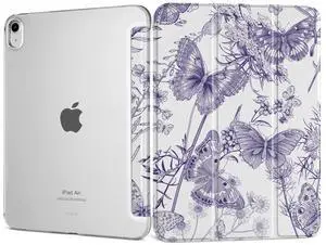 DONGKE for iPad Air 11-inch M3 2025 M2 2024, iPad Air 5th 2022 / 4th Generation 2020 10.9-inch, Slim Foldable Stand Hard PC Translucent Back Shell Smart Cover - [Auto Wake/Sleep] - Butterflies