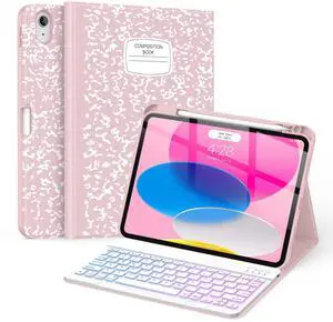 Supveco Keyboard Case for iPad (A16) 11th/10th Generation 11&10.9 Inch with Pencil Holder,7 Colors Backlit Wireless Detachable Folio Keyboard Cover for iPad 11th/10th Gen 2025/2022-Pink