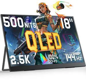 UPERFECT QLED Portable Monitor 2K 144HZ 18'' 100% DCI-P3 500Nits w/VESA & Stand 180° Adjustable Ultra-Slim & Lightweight Frameless FreeSync IPS HDR Gaming Display, Travel Second Monitor for Laptop
