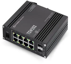Teltonika TSW202 8 Ports Industrial L2+ Managed PoE Switch, 2 SFP Uplinks, Supports ProfiNET, EtherNet/IP, MRP, for Industrial Automation, IP Surveillance, and Networking