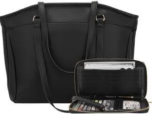 YZAOLL 15.6 Inch Laptop Tote Bag for Women,Water-resistant Vegan Leather with Anti-Scratch Padded Sleeve,Lightweight Multi-Pocket Work Bag for Business Travel,College,Office Essentials,Black