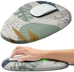 Hokafenle Ergonomic Mouse Pad Wrist Support with Stepped-Wedge Design, Wrist Rest Pain Relief Mousepad Filled with Memory Foam, Carpal Tunnel Mousepad for Wireless Mouse(12x8 inch, Abstract Leaves)