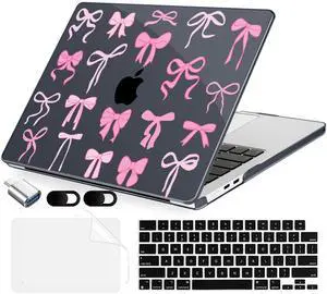 MecBevia Compatible with MacBook Air 13.6 inch Case, M4 A3240/M3 A3113/M2 A2681 (Released 2025 to 2022), Hard Shell, Keyboard Cover, Screen Protector, Webcam Cover & Type-C Adapter, Black Bows