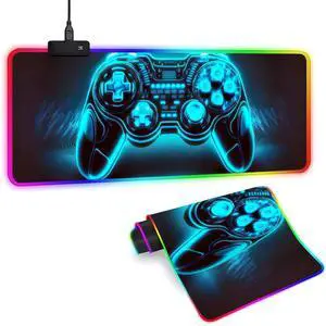 Sbarklo XL Led Gaming Mouse Pad with 14 Light Modes - Light Up Gamer Mouse Pad,31.5 x 11.8in Non-Slip Gamepad Style RGB Large Gamer Mousepad,Black Long Glowing Gaming Accessories for Desk,Waterproof