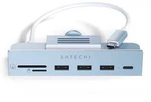 Satechi Clamp Hub USB-C  USB-C Data Port, USB-A 3.0 Data Ports, Micro/SD Card Reader  for Apple Studio Display and 24-inch iMac M1 2021. Not Compatible with 2020 and Earlier iMac Models (Blue)