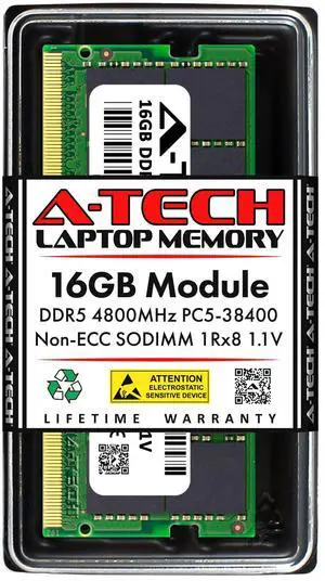 A-Tech 16GB RAM Replacement for CT16G48C40S5 | DDR5 4800MHz PC5-38400 CL40 SODIMM 1Rx8 1.1V Non-ECC SO-DIMM 262-Pin Laptop, Notebook Memory Module