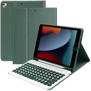 Keyboard Case for iPad 9th/8th/7th Generation Case with Keyboard 10.2inch 2021/2020/2019, BT Wireless Keyboard Case for iPad Air 10.5 3rd Gen, Slim Leather with Pencil Holder for iPad Pro Dark Green