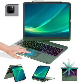 BABG Keyboard Case for iPad Air 13 inch(M3/M2)&iPad Pro 13(M5/M4),iPad Pro 12.9(6th/5th /4th/3rd Gen) Case with Keyboard,360° Rotatable,Toupad,Backlits,Pencil Charging-Green