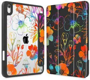 Tuiklol Clear Case for iPad mini 7 (A17 Pro 7th Generation) 2024 / iPad mini 6 (6th Gen) 2021 8.3 Inch,Built-in Pencil Holder Slim Transparent Back Shell Cover Auto Wake/Sleep, Color Flower Black