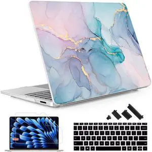 May Chen Case ONLY Compatible for 2024+ 13.8" Microsoft Surface Laptop 7 Windows PC with ARM CPU and AI-Powered Copilot+, Plastic Hard Shell Case with Keyboard Cover, Marble