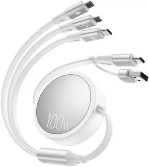 CAFELE 100W Multi Charging Cable, 6-in-1 Retractable USB C/A Cable, 5A Fast Charger Cord for Multiple Devices with Type C/L/Micro Ports for Phone 17 16 15 14 Pro Max, S24/S23, MBook, Pad (3.6ft) White
