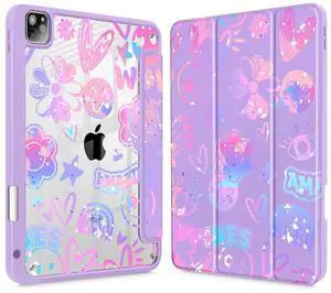 Tuiklol for iPad Pro 11 Inch Case M2 2022 Gen 4th -Built-in Pencil Holder Shockproof Cover Clear Transparent Back Shell Fit for iPad 11 2021 2020 2018 Gen 3rd/2nd/1st for Kid,Fun Emotions Purple