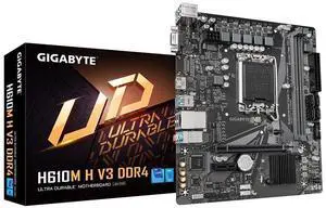 Gigabyte H610M H V3 DDR4 Motherboard - Supports Intel Core 14th CPUs, 4+1+1 Hybrid Phases Digital VRM, up to 3200MHz DDR4, 1xPCIe 3.0 M.2, GbE LAN, USB 3.2 Gen 1