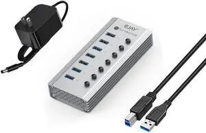 EJAY 7-Port USB 3.0 Data Hub and Charger with Individual Power Switches with Power Adapter for Mac, PC (TGH-7U-Gray)