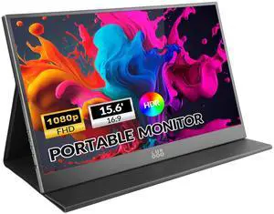 LR Portable Monitor, 15.6 1080P FHD USB-C HDMI, Ultra-Slim IPS HDR Display with Cover and Built-in Speaker, Travel Monitor for Laptop/PC/Phone/Mac/Xbox/Switch/PS4/PS5, VESA Mountable