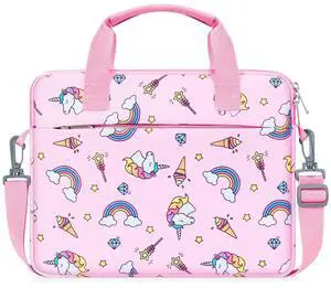 MoKo 10-12.5 Inch Kids Tablet Sleeve Carrying Case for Fire HD 10 13th/11th Gen, Fire HD 8/7 Kids 2022, Tablet Bag with Shoulder Strap for 10/10.1 Inch Android 12/13, Pink Unicorn