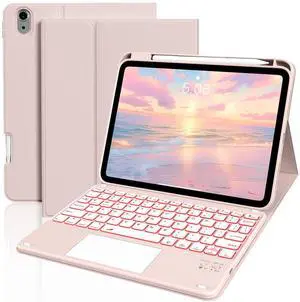 JKSML for iPad(A16) 11th/10th Generation Case with Keyboard (11/10.9 inch) 2025/2022, 7 Color Backlight Detachable Bluetooth Cover with Trackpad, Flip Stand Case Thin with Pencil Holder, Baby Pink
