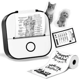 Ponek Mini Sticker Printer - T02 Mini Printer Sticker Maker, Print Pod with 1 Roll Paper, Thermal Portable Sticky Note Pocket Machine for Journal, Photos, Notes, Diagrams