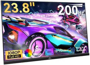 Kenowa 23.8" Large Portable Monitor 200Hz, IPS FHD 1080P Freesync External Monitor with USB-C HDMI Gaming Display Dual Speakers Adjustable Stand for PC Laptop Computer Mac Phone Xbox PS4/5