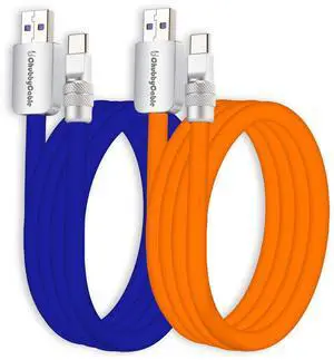 chubbycable Couple Chubby 2-Pack 120W USB C Cable Extra Thick Silicone Fast Charging Cable Compatible with iPhone 17-15 Series iPad Galaxy Series, Dark Blue+Orange, USB-A to Type-C, 19.6FT