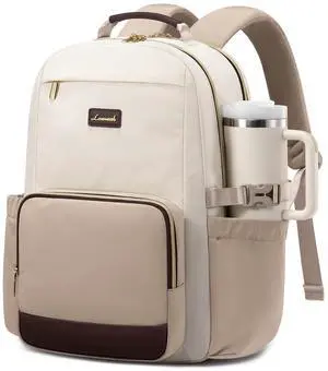 LOVEVOOK Laptop Backpack for Women with Pouch Pocket for Large Capacity Cup,17 Inch Laptop Computer Bag Travel Backpack Purse,Waterproof Work Business College Teacher Backpack,Beige-Nude-Logam Plum