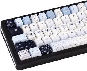 TIMSEKER 145 Keys PBT Keycap Cherry Profile, Light Blue White Black Bow Aesthetic Dye Sublimation Gaming Custom Keycaps for ANSI/ISO Layout Mechanical Keyboards