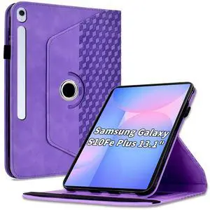 Varohix Case for Samsung Galaxy Tab S10 FE Plus 13.1 Inch 2025 (SM-X620/X626),360 Degree Rotating PU Leather Folio Protective Cover with Auto Sleep/Wake,Card Holder&Shoulder Strap for Woman Man,Purple