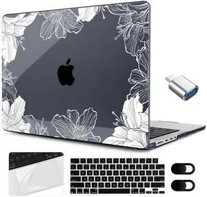 MEEgoodo Case for M4 MacBook Pro 16 inch Case 2024 2023 2021 (A3403/A3186/A2991/A2780/A2485) M3 M2 M1 Pro/Max Chip, Laptop Hard Shell Cases with Keyboard Cover & Trackpad Film, Lily Floral