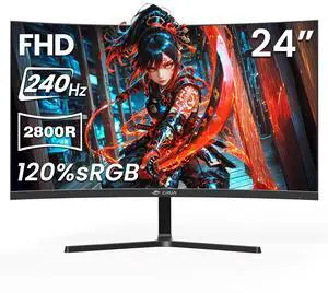CRUA 24 240Hz Gaming Monitor, Curved FHD 1920 x 1080P, Support 120% sRGB, AMD FreeSync, Low Motion Blur, Wall Mount Installs Compatible, for Office and Games(HDMI 2.0 & DP 1.4)  Black