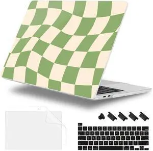 Lepeoac for MacBook Pro 16 inch Case 2019 2020 Release Model A2141, Plastic Hard Shell Cover with Keyboard Cover & Screen Protector for MacBook Pro 16 inch with Touch Bar & Touch ID, Green Checkered