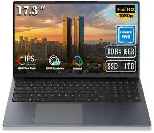 MTWZMM 17 inch FHD Laptop - 12th Gen Intel Celeron N95 (Up to 3.4GHz), 16GB RAM 1TB SSDOffice/Study, Thin & Portable with Backlit Keyboard, Type-C/HDMI/WiFi 5/RJ45/BT