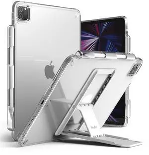 Ringke Fusion with Outstanding [Case + Stand] Compatible with iPad Pro 11 Inch Case (4th 2022, 3rd 2021, 2nd 2020, 1st 2018) Transparent Cover with Pencil Holder + Kickstand - Clear & Light Gray