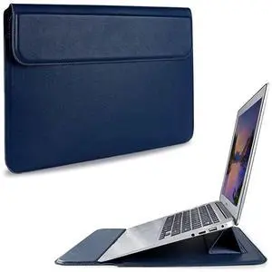 Color Blue 3 in 1 Laptop Sleeve Protective Leather Waterproof Shockproof Magnetic Closure Adjustable Stand Mouse Pad Lightweight 14 to15.6 Tablet Thin Bag Case Portable Travel NOT Size 11-13.3"
