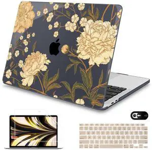 Mektron for MacBook Air 13 Case A1466/A1369 (2010-2017 Release), Snap-on Plastic Hard Shell Cover for MacBook Air 13.3 inch with Keyboard Cover, Peony Flowers C186