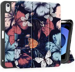 May Chen Case for iPad Air 11 inch (M3 2025/M2 2024) 7th/6th Gen/iPad Air 10.9 inch 5th/4th Gen, 2022 2020 Release with Pencel Hodel, Trifold Stand Auto Wake/Sleep Stand Cover, Flowers&Butterflies