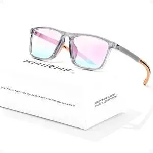 Khirhf Color Blind Glasses for Men, Red-Green Colorblind Correction Glasses, Color Correcting & Enhancing Eyeglass for Outdoor Use (Gray Frame-Orange Temple)